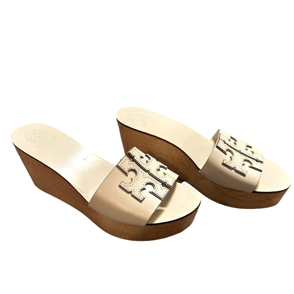 TORY BURCH “INES” Solid Wood Wedge Platform Slide
Sandals in Cream